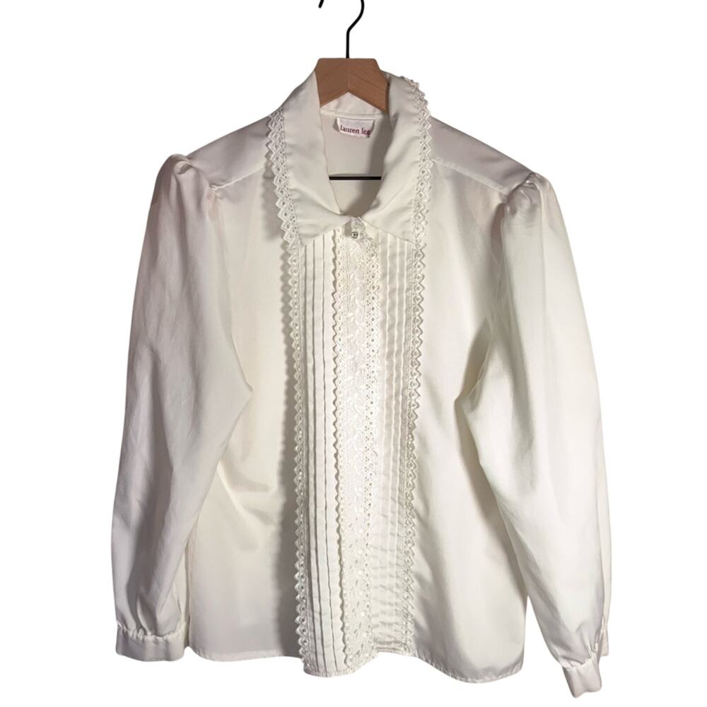 VINTAGE LAUREN LEE eyelet lace coquette girl girlhood core avant garde blouse L